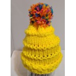Yellow Handmade Knitted Infant Hat with Multi Color PomPom
