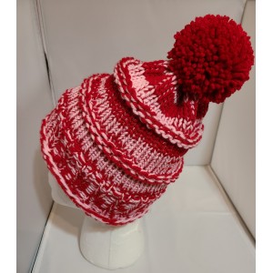 TYD-1203 : Red and Pink Handmade Knitted Hat with Red PomPom for Teens or Adults at RTD Gifts