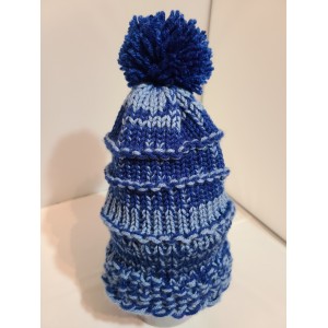 TYD-1204 : Blue and Light Blue Handmade Knitted Hat with Blue PomPom for Children at RTD Gifts