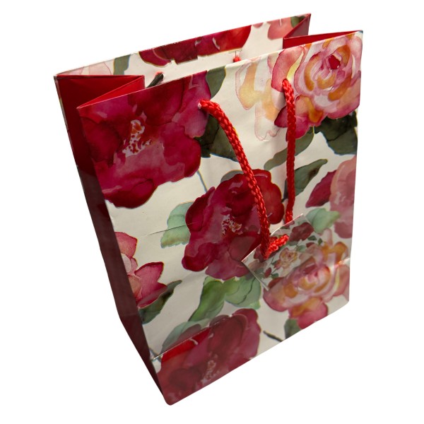 Red Rose Floral Paper Gift Bag Mother's Day Valentine Birthday Tag