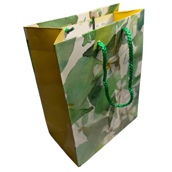 Yellow Floral Paper Gift Bag Glossy Flower Gift Wrap Bag with Handle Tag 9x7x4
