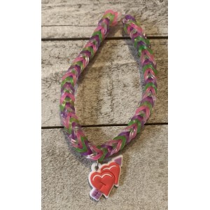 AJD-1020 : Green, Purple and Pink Rainbow Loom Fishtail Bracelet With Heart Charm at RTD Gifts