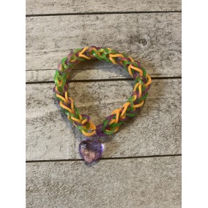 AJD-1021 : Green, Purple and Orange Rainbow Loom French Braid Bracelet With Heart Charm at RTD Gifts