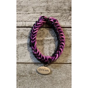 AJD-1022 : Black, Purple and Pink Rainbow Loom French Braid Bracelet With dream Charm at RTD Gifts