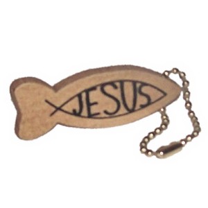 RTD-1259 : Jesus Wood Fish Symbol Ichthys Christian Key Chain at RTD Gifts