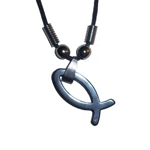 RTD-1260 : Hematite Christian Fish Symbol Ichthys Necklace at RTD Gifts