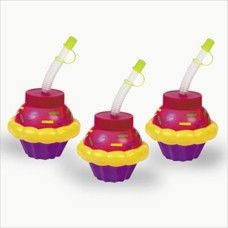 Colorful Plastic Cupcake Cup with Straw