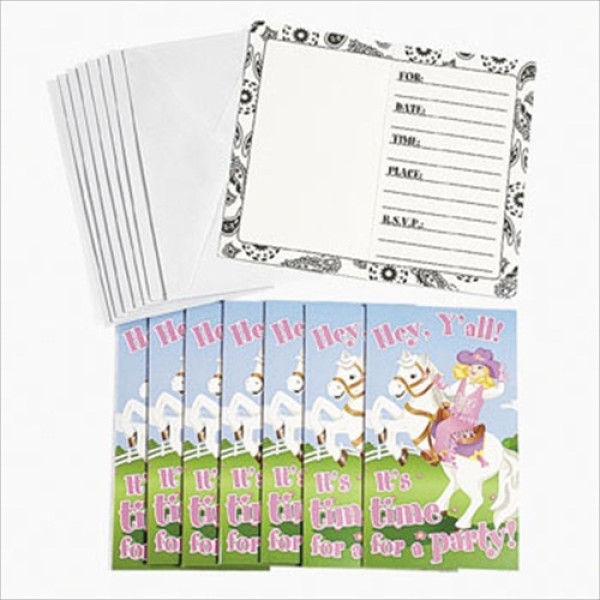 8-pack of Pink Cowgirl Western Birthday Party Invitations 8-pack of Pink Cowgirl Western Birthday Party Invitations