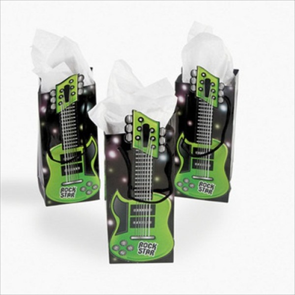 Guitar Shaped Gift Bag Rock Star Birthday Party Music Theme Favor Tote 9x3.5