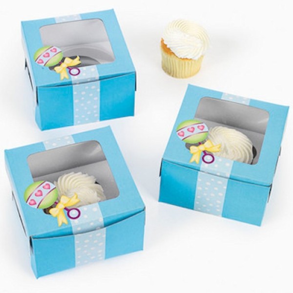 11 Pack Boy Baby Shower Cupcake Boxes Prince Party Favor Holder Window Insert