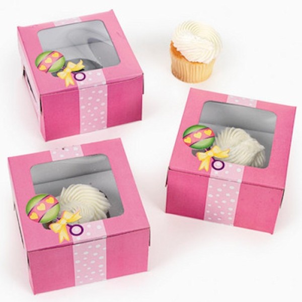 17 Pack Girl Baby Shower Cupcake Boxes Princess Party Favor Holder Window Insert