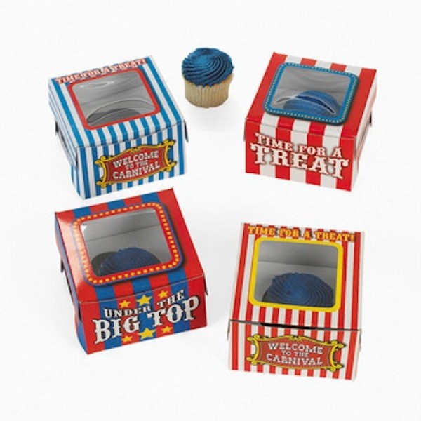 10 Pack Circus Carnival Cupcake Boxes Birthday Party Favor Holder Window Insert