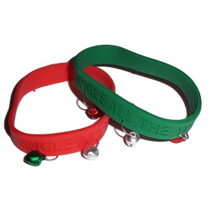 RTD-2171 : Christmas Jingle Bells Red and Green Rubber Friendship Bracelets at RTD Gifts