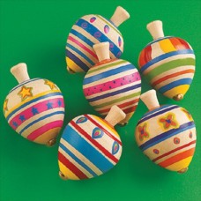 12-Pack Classic Wooden Painted Spinning Tops