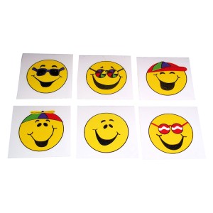 RTD-2385 : Goofy Happy Smiley Funny Face Emoji Tattoos 36-Pack at RTD Gifts
