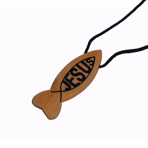 RTD-2411 : Jesus Wood Fish Symbol Ichthys Christian Necklace at RTD Gifts
