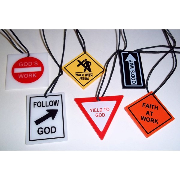 Christian Road Sign Plastic Charm Necklaces Christian Road Sign Plastic Charm Necklaces