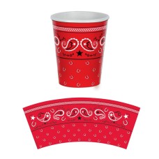 8-pk Western Party 9 oz Red Bandana Paper Cups