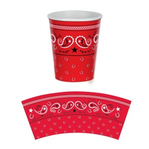 RTD-2573 : 8-pk Western Party 9 oz Red Bandana Paper Cups at RTD Gifts
