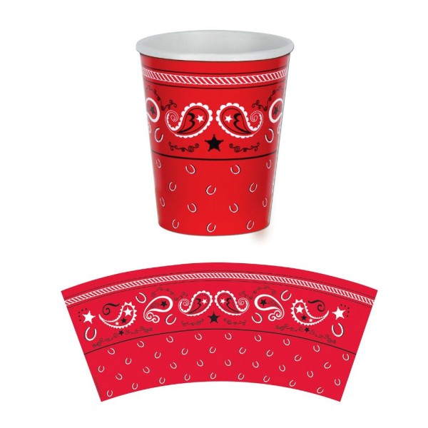 8-pk Western Party 9 oz Red Bandana Paper Cups 8-pk Western Party 9 oz Red Bandana Paper Cups