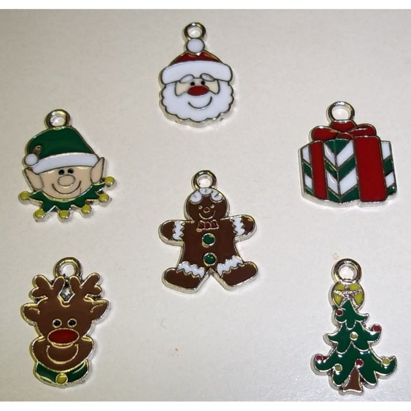 12pc Christmas Enamel Charms Bulk Set Holidays Metal Pendants Jewelry Making DIY
