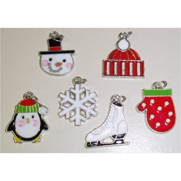 6-Pack Winter White Christmas Snow Holidays Enamel Metal Charms 6-Pack Winter White Christmas Snow Holidays Enamel Metal Charms