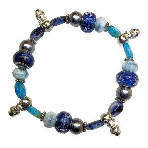 RTD-2775 : Blue Lampwork and Crystal Beads Winter Bracelet with Snowmen at RTD Gifts