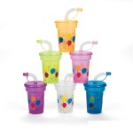 Plastic Mini Birthday Cup with Lid and Straw