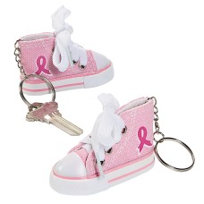 Cotton Pink Ribbon Tennis Shoe Key Chain