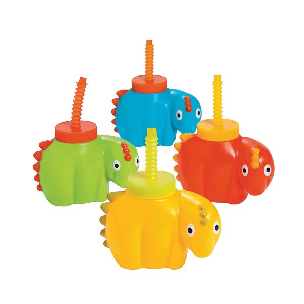 Plastic Dinosaur Cup with Lid and Straw