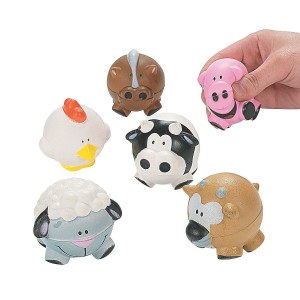 RTD-317712 : 12-Pack Foam Rubber Farm Animals Squeeze Balls for Barnyard Party Favors at RTD Gifts