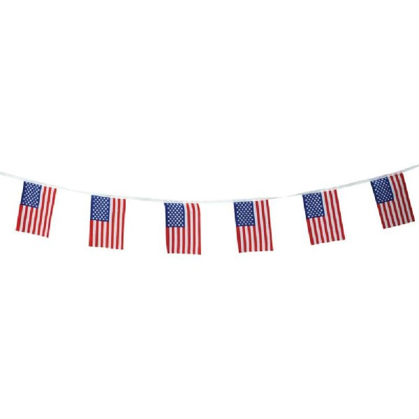 16 foot String Banner with 16 USA 6x9 inch American Flags 16 foot String Banner with 16 USA 6x9 inch American Flags