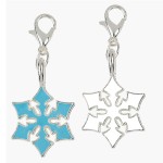 Pair of Blue and White Large Snowflake Charms on Lobster Claw Clasps