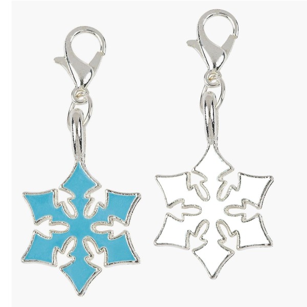 Pair of Blue and White Large Snowflake Charms on Lobster Claw Clasps Pair of Blue and White Large Snowflake Charms on Lobster Claw Clasps
