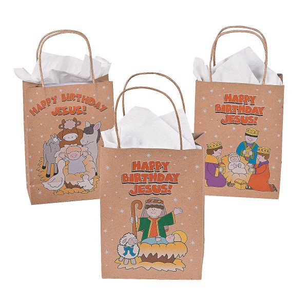 Happy Birthday Jesus Gift Bags Christmas Religious Christian Kraft Paper 9x6