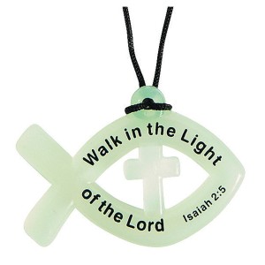 RTD-3325 : Glow-in-the-Dark Fish Symbol Necklace w/ Bible Verse at RTD Gifts