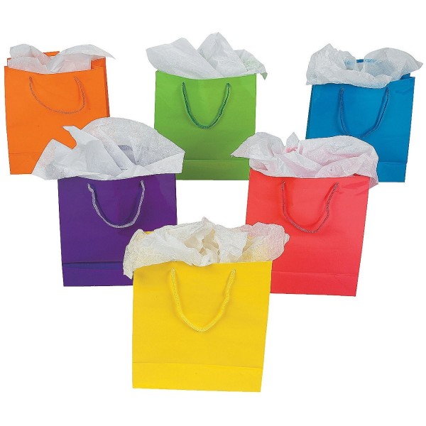Medium Neon Paper Gift Bag Assorted Bright Colors Birthday Party Favor 7x9