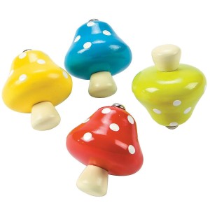 RTD-34654 : 4-Pack Wooden Polka-Dot Mushroom Spinning Tops at RTD Gifts