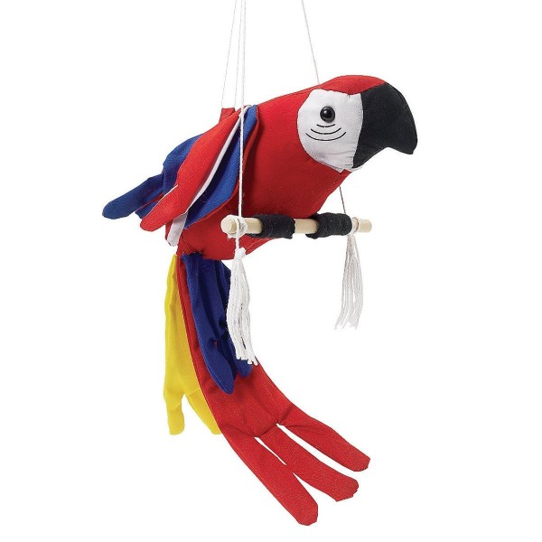 Cloth Parrot on Swing Perch 21" Hanging Tropical Luau Tiki Bar Party Decor Cloth Parrot on Swing Perch 21" Hanging Tropical Luau Tiki Bar Party Decor