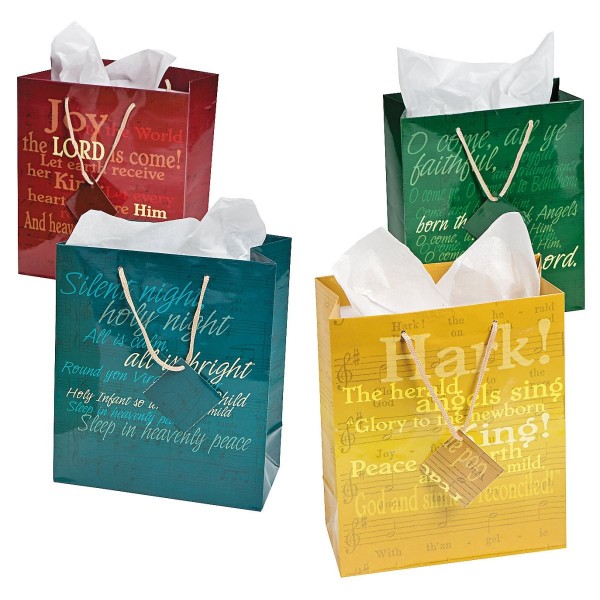 Christmas Music Hymns Gift Bag Religious Christian Vintage Song Lyrics Paper 9x7