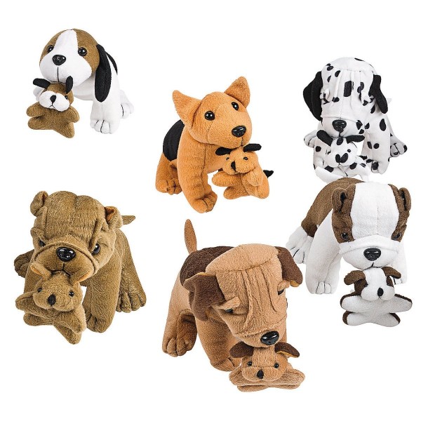 Plush Dog Holding Puppy