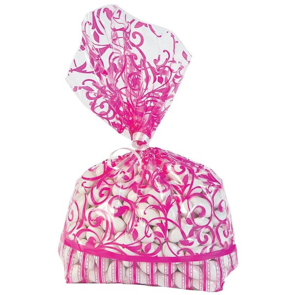 12-Pack Hot Pink Swirl Cellophane Treat Bags 12-Pack Hot Pink Swirl Cellophane Treat Bags