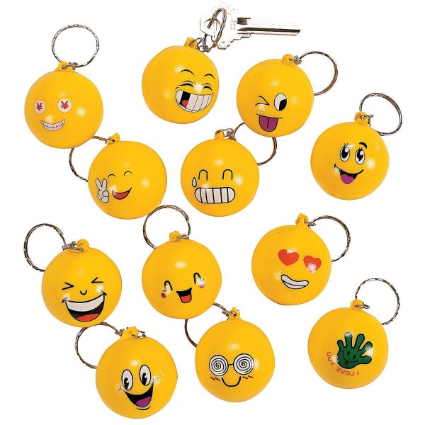 Goofy Smiley Face Emoji Stress Ball Keychain 1.5 inch Diameter Goofy Smiley Face Emoji Stress Ball Keychain 1.5 inch Diameter