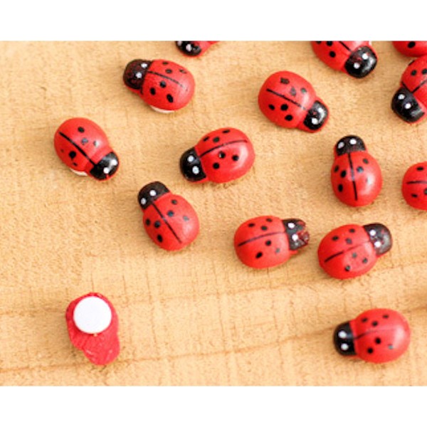 25 Mini Wooden Ladybug Charms Self Adhesive 11mm Scrapbooking Card Making Red
