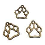 15-Pack Animal Paw Print Metal Charms Antique Brass Finish