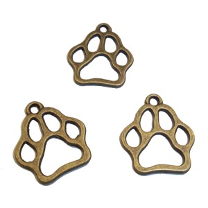 RTD-364715 : 15-Pack Animal Paw Print Metal Charms Antique Brass Finish at RTD Gifts