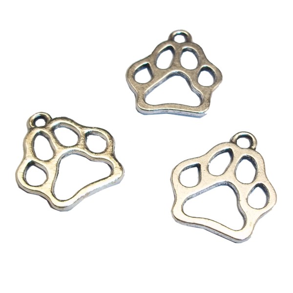 20pc Animal Paw Print Metal Charms Antique Silver Finish