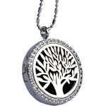 Essential Oils Aromatherapy Tree Locket Necklace Rhinestone Silver