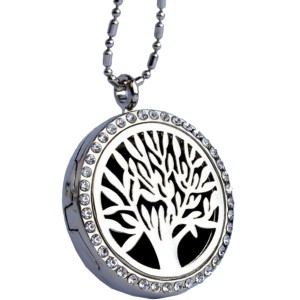 RTD-3654 : Essential Oils Aromatherapy Tree Locket Necklace Rhinestone Silver at RTD Gifts