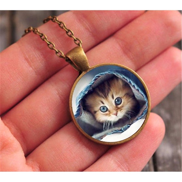 Kitten in Blue Jeans Pendant Necklace